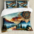 thumbnail image 1 of Ambesonne Mountain Duvet Cover Set, Boho Mandala Montane View, Queen, Sea Blue Camel Khaki, 1 of 5