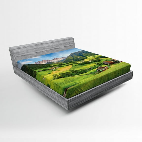 Ambesonne Mountain Fitted Sheet, Alps in the Spring, Full Size, Green Blue