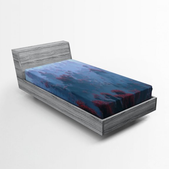 Ambesonne Mountain Fitted Sheet, Autumn Trees in Mist, Twin XL Size, Grey Orange