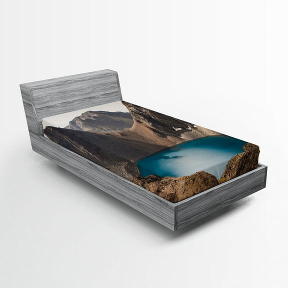 Ambesonne Mountain Fitted Sheet, Lake Nature Earth, Twin Size, Brown Teal