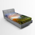 thumbnail image 1 of Ambesonne Mountain Fitted Sheet, Sunrise Mottled Clouds, Twin Size, Blue Green Orange, 1 of 2