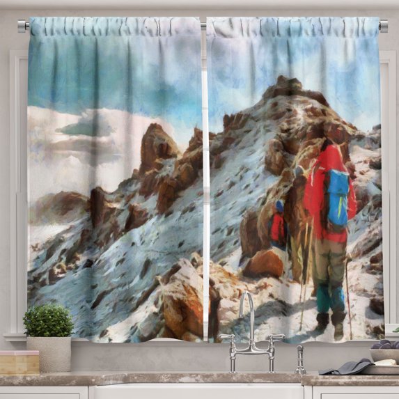 Ambesonne Mountain Kitchen Curtains, Trekkers Kilimanjaro, 55"x39", Multicolor