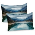 thumbnail image 1 of Ambesonne Mountain Pillow Sham 2 Pack, Alpine Lake Sky Forest, 26"x20", Blue Green Grey, 1 of 3