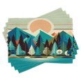 thumbnail image 1 of Ambesonne Mountain Place Mats Set of 4, Boho View Fantasy Woods, Standard Size, Blue Salmon Seafoam, 1 of 5