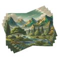 thumbnail image 1 of Ambesonne Mountain Place Mats Set of 4, Fantasy Land Heights Boho, Standard Size, Fern Green Ivory Blue, 1 of 5