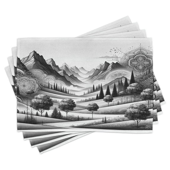 Ambesonne Mountain Place Mats Set of 4, Monochrome Wooded Lands, Standard Size, Pale Grey Dark Taupe