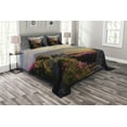 thumbnail image 1 of Ambesonne Mountain Quilted Bedspread Set 3 Pcs, Sunrise Rhodonderons, Queen Size, Yellow Green Pink, 1 of 3