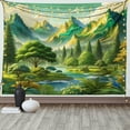 thumbnail image 1 of Ambesonne Mountain Tapestry Wall Hanging, Fantasy Land Heights Boho, 80"x60", Fern Green Ivory Blue, 1 of 3