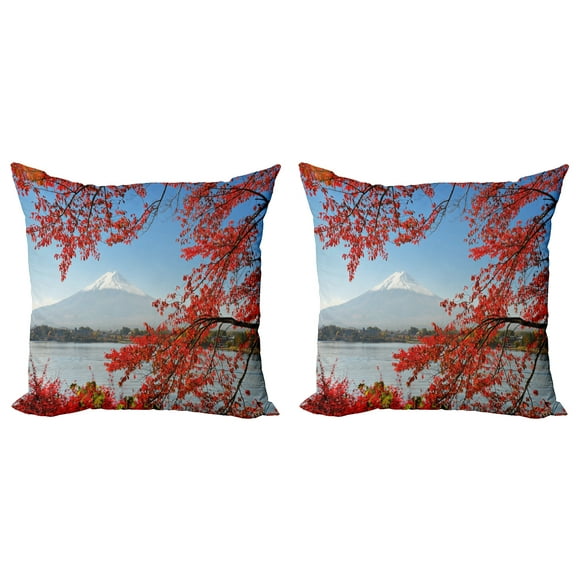 Ambesonne Mountain Throw Pillow Cover 2 Pack, Mountainous Fall Season, 20", Vermilion Pale Sky Blue