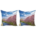 thumbnail image 1 of Ambesonne Mountain Throw Pillow Cover 2 Pack, View of River Clear Sky, 18", Azure Blue Pale Pink, 1 of 2