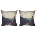 thumbnail image 1 of Ambesonne Mountain Throw Pillow Cover 2 Pack, Woman Hiker on Top, 18", Multicolor, 1 of 2