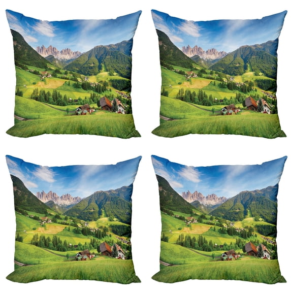 Ambesonne Mountain Throw Pillow Cover 4 Pack, Alps in the Spring, 24", Green Blue