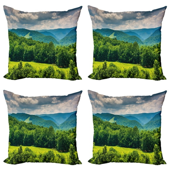Ambesonne Mountain Throw Pillow Cover 4 Pack, Landscape of Mountains, 20", Forest Green