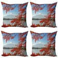 thumbnail image 1 of Ambesonne Mountain Throw Pillow Cover 4 Pack, Mountainous Fall Season, 16", Vermilion Pale Sky Blue, 1 of 2