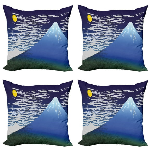 Ambesonne Mountain Throw Pillow Cover 4 Pack, Nighttime Mountainous Area, 16", Yellow Indigo