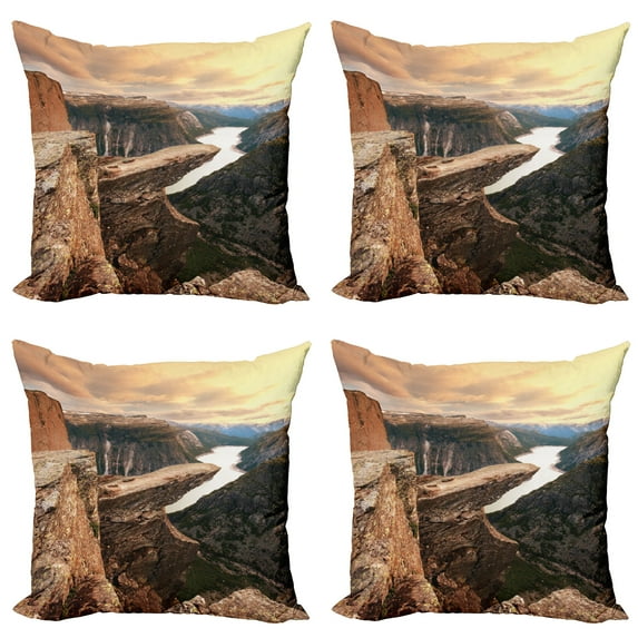 Ambesonne Mountain Throw Pillow Cover 4 Pack, River Canyon Norway, 18", Brown Green