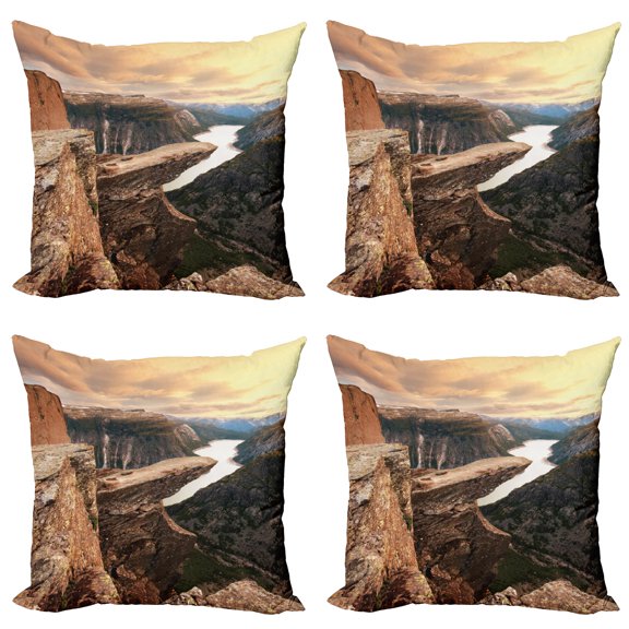 Ambesonne Mountain Throw Pillow Cover 4 Pack, River Canyon Norway, 18", Brown Green