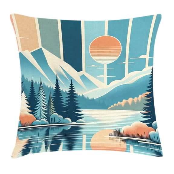 Ambesonne Mountain Throw Pillow Cushion Cover, Mid Century Boho Montane, 16" X 16", Sea Blue Salmon