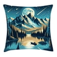 thumbnail image 1 of Ambesonne Mountain Throw Pillow Cushion Cover, Wild Nature Lake Night, 26" X 26", Dark Turquoise Tan Ivory, 1 of 2