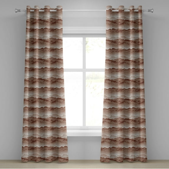 Ambesonne Mountains Grommet Curtain, Earthy Hills Landscape, 50"x96", Pale Chocolate and Tan
