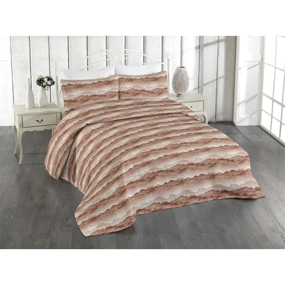 Ambesonne Mountains Quilted Bedspread Set 3 Pcs, Earthy Hills Landscape, Twin, Pale Chocolate and Tan