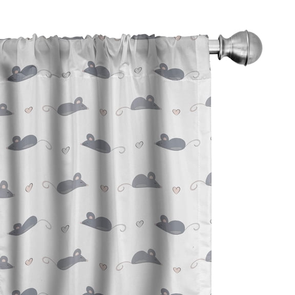 Ambesonne Mouse 4-Panel Curtains, Rodents and Mini Hearts, 56"x95", Dimgray and White