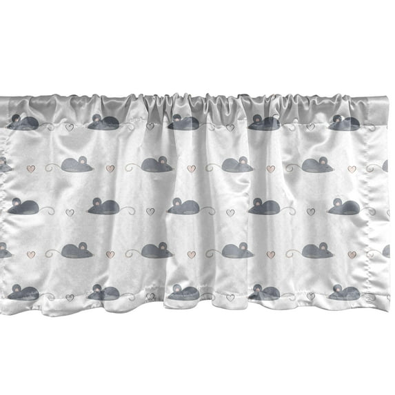 Ambesonne Mouse Window Valance, Rodents and Mini Hearts, 54" X 12", Dimgray and White