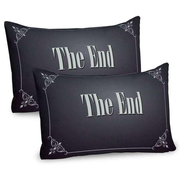 Ambesonne Movie Theater Pillow Sham 2 Pack, End Words, 30"x20", Charcoal Grey Cream