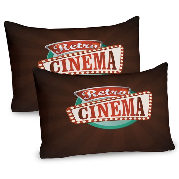 Ambesonne Movie Theater Pillow Sham 2 Pack, Retro Cinema, 30"x20", Vermilion Turquoise