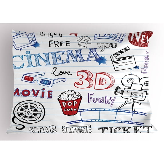 Ambesonne Movie Theater Pillow Sham, Notebook Doodle, 36" X 20", Multicolor