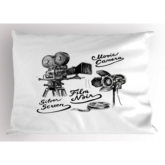 Ambesonne Movie Theater Pillow Sham, Old Equipment, 36" X 20", Black White