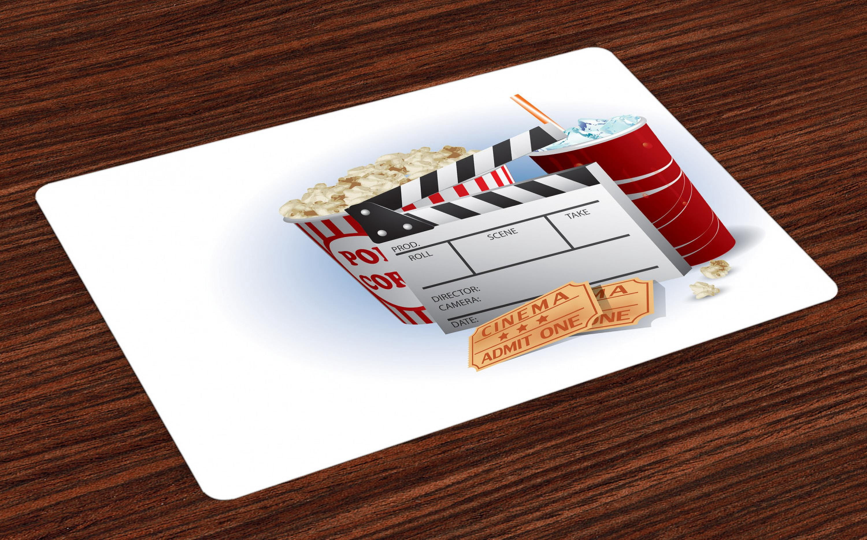 Ambesonne Movie Theater Place Mats Set of 4, Snacks Premiere, Standard ...