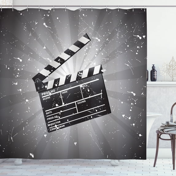 Ambesonne Movie Theater Shower Curtain, Clapper Board, 69"Wx84"L, White Black and Grey