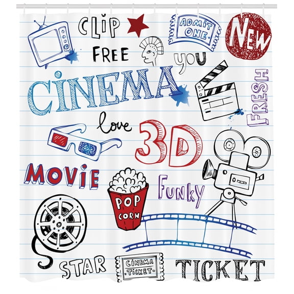 Ambesonne Movie Theater Shower Curtain, Notebook Doodle, 69"Wx70"L, Multicolor