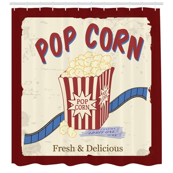 Ambesonne Movie Theater Shower Curtain, Pop Corn Tickets, 69"Wx75"L, Multicolor
