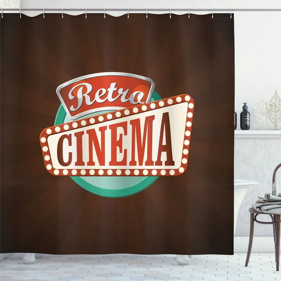 Ambesonne Movie Theater Shower Curtain, Retro Cinema, 69"Wx75"L, Vermilion Turquoise