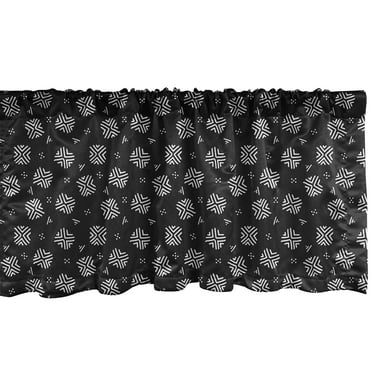 Ambesonne Mudcloth Window Valance, Traditional Folk, 54" X 18", Black and White