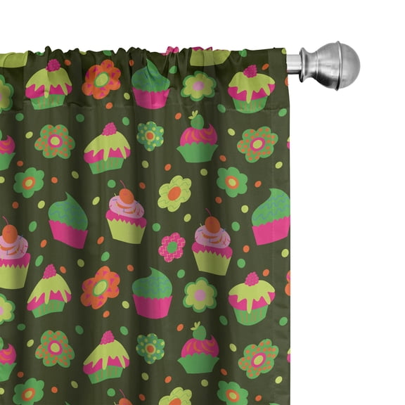 Ambesonne Muffin Window Curtains, Cupcakes with Whipped Cream, Each 28" W x 84" L, Evergreen and Multicolor
