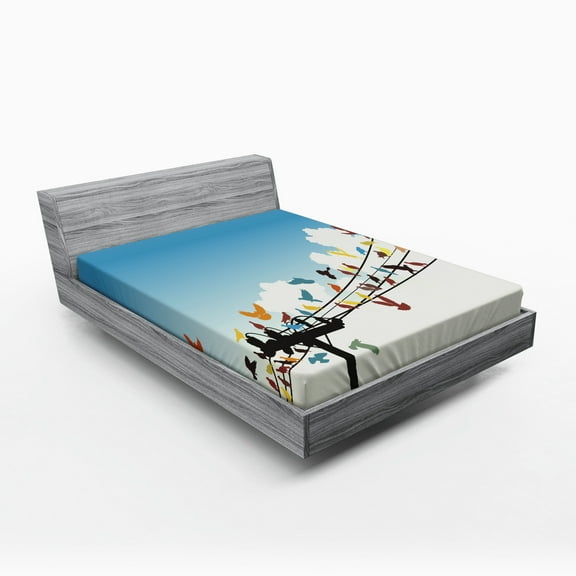 Ambesonne Multi Fitted Sheet, Animals Bird Silhouettes, Queen Size, Multicolor