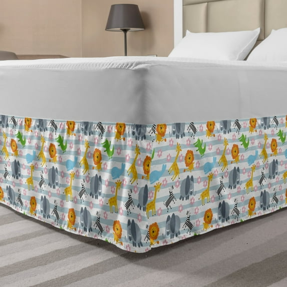 Ambesonne Multi-color Cartoon Wrap Around Gathered Microfiber Bed Skirt, Queen