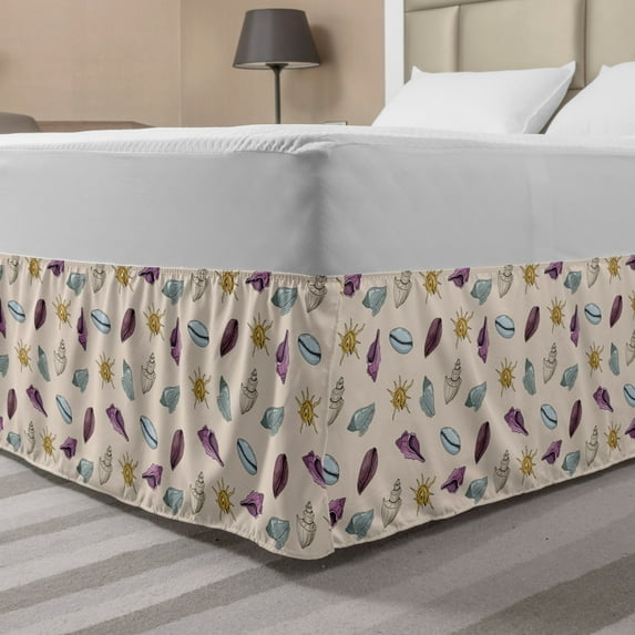Ambesonne Multi-color Seashells Wrap Around Microfiber Bed Skirt, Queen