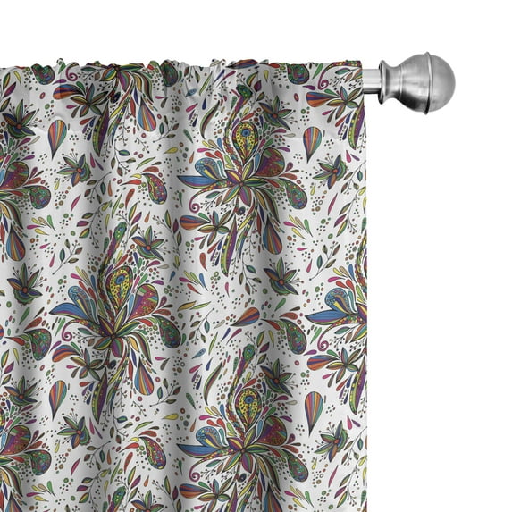 Ambesonne Multicolor Curtains, Flora Pattern, Pair of 28"x84", Multicolor
