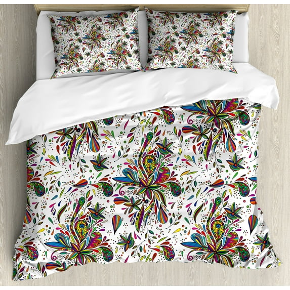 Ambesonne Multicolor Duvet Cover Sets, Flora Pattern, 2-Queen, Multicolor
