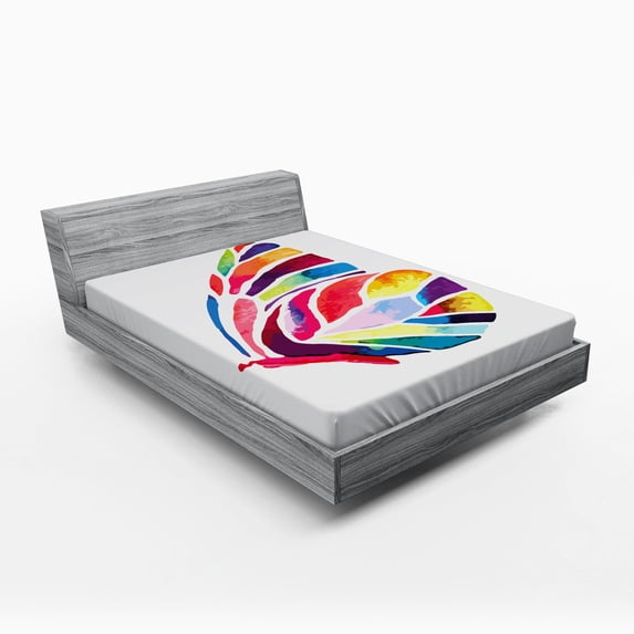 Ambesonne Multicolor Fitted Sheet, Colored Butterfly, Full Size, Multicolor