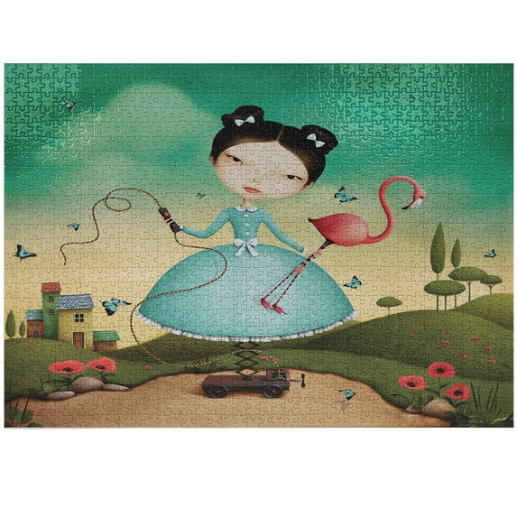 Ambesonne Mural Jigsaw Puzzle Durable Cardboard, Cartoon Little One Flamingo, 1000 pcs, Multicolor