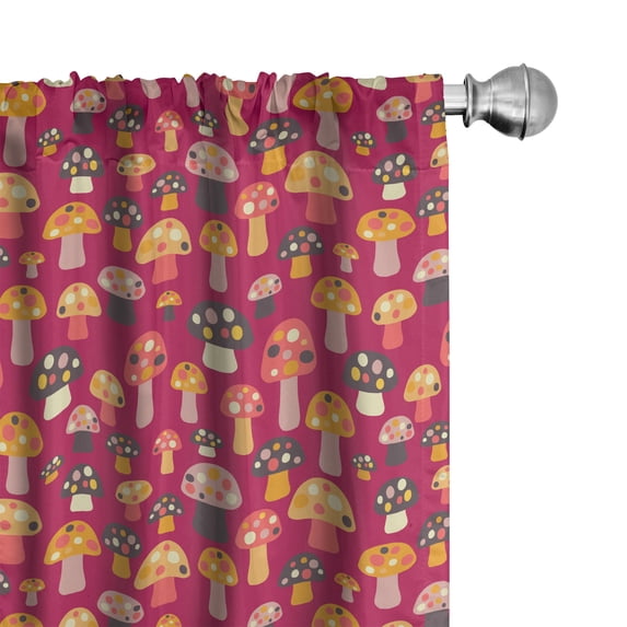 Ambesonne Mushroom Window Curtains, Cartoon Art Colorful Dots, Each 28" W x 84" L, Magenta and Multicolor