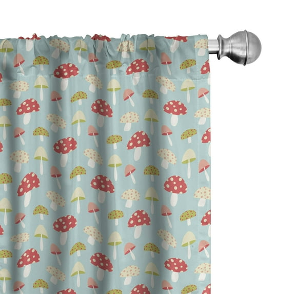 Ambesonne Mushroom 4-Panel Curtains, Cartoon Style Polka Dotted, 56"x84", Pale Teal Coral Cream