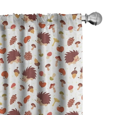 Ambesonne Mushroom Curtains, Autumn Hedgehog Acorns, Pair of 28"x63", Multicolor