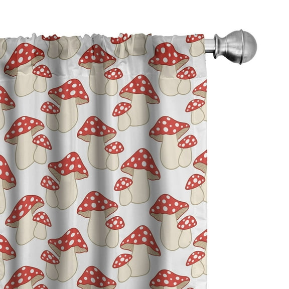 Ambesonne Mushroom Curtains, Cartoon Style Amanita, Pair of 28"x63", Cream Red