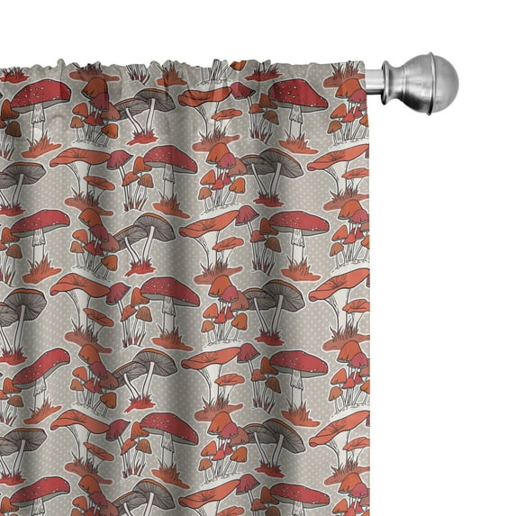 Ambesonne Mushroom Curtains, Forest Fall on Polka Dots, Pair of 28"x84", Orange Dark Coral Tan